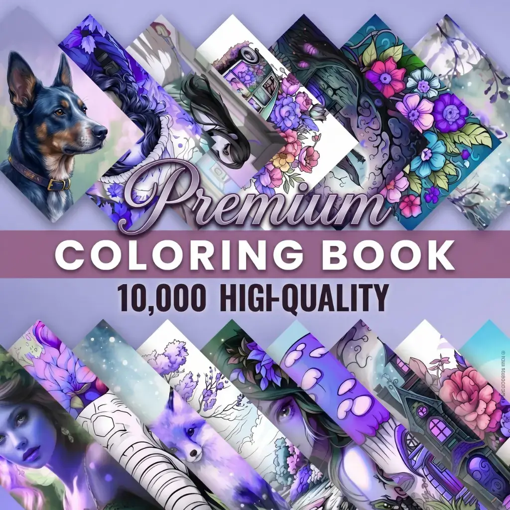 10000 coloring book pages premium bundle printable high quality designs animals floral fantasy PLR