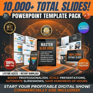 10,000+ PowerPoint templates mega pack with Canva editable slides for business presentations and digital products
