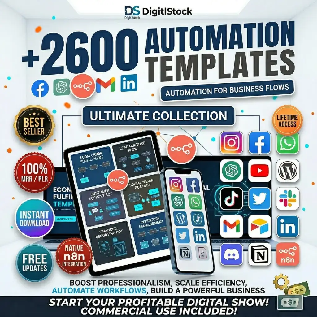 2600 automation templates business workflows bundle n8n social media email marketing CRM PLR editable