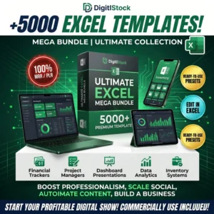 5000 excel templates mega bundle dashboards trackers financial inventory editable PLR MRR business tools