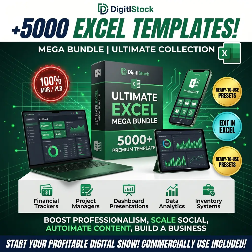 5000 excel templates mega bundle dashboards trackers financial inventory editable PLR MRR business tools